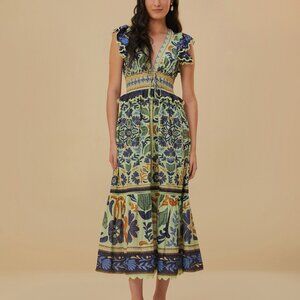 Farm Rio Ocean Tapestry Green Maxi Dress - New with Tags